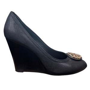 Tory Burch Women’s Sally Black Leather Wedge Heels Size US 8.5
